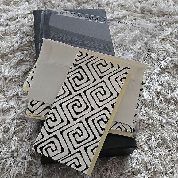 Black Cream Patterned Cards Envelopes Yellow Inside Blank Stationary Note Thanks - Picture 7 of 15